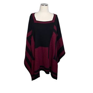Peruvian Connection Black & Red Geometric Poncho Tunic Size OS Alpaca Wool Blend